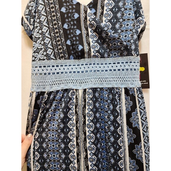 No Boundaries Womens M Blue Babydoll Jumpsuit Open Legs Boho Crochet Tribal Y2K - Picture 8 of 16